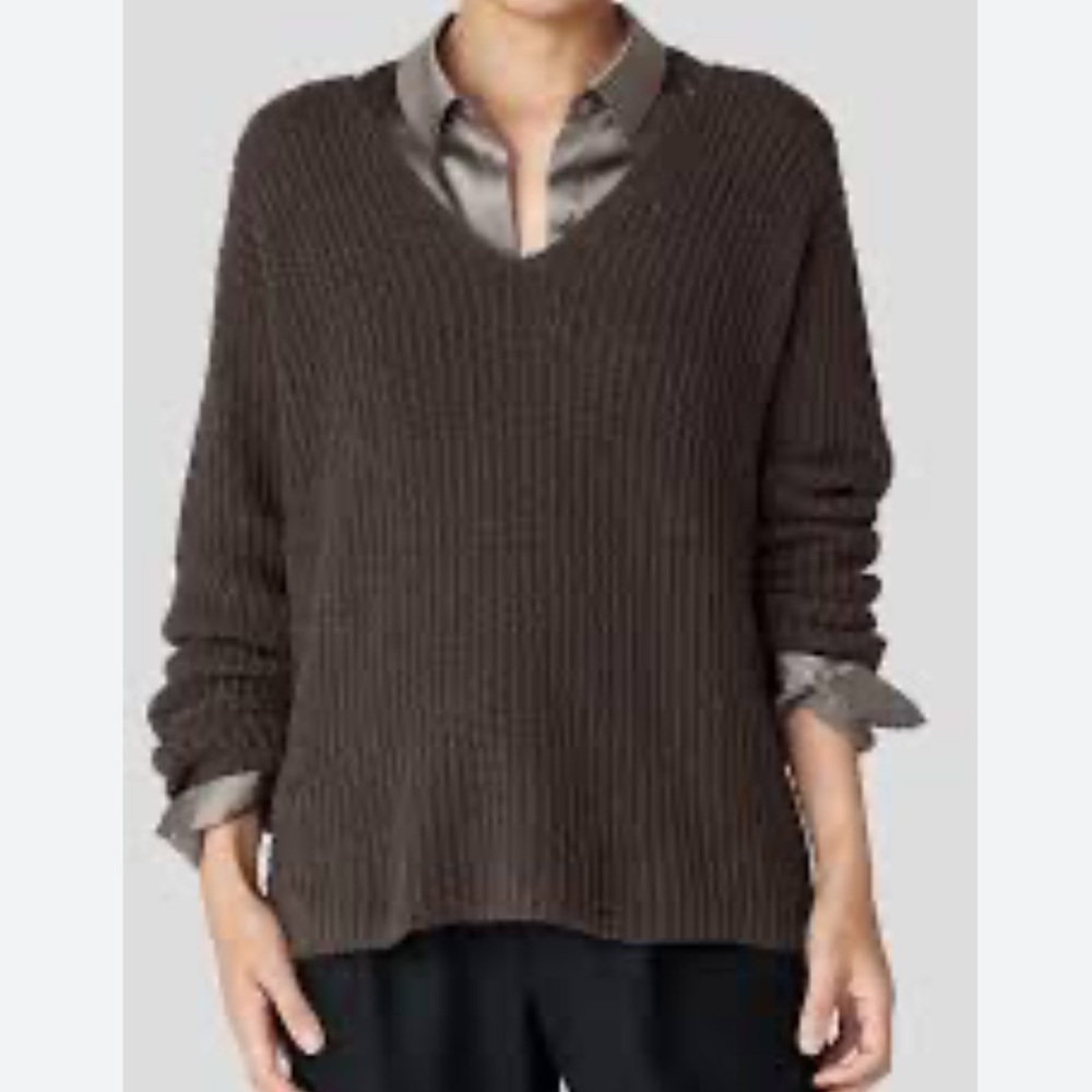 Eileen Fisher🎉HPx3🎉🎈 NWT v neck ribbed cotton and cashmere Fluff sweater
